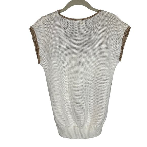 Vintage 80s cream gold metallic abstract print sleeveless sweater size medium - Picture 4 of 6